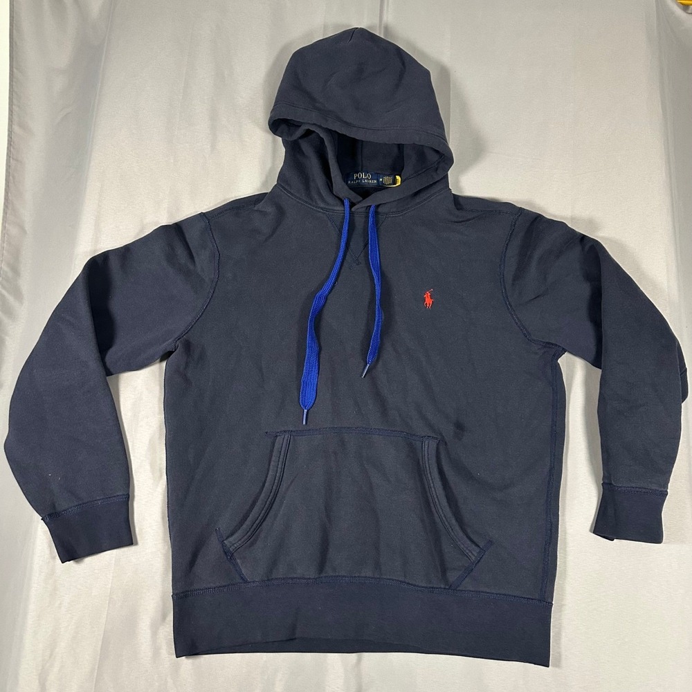 Polo Ralph Lauren Hoodie Mens‎ Medium Navy Blue Red Pony Pullover Sweatshirt